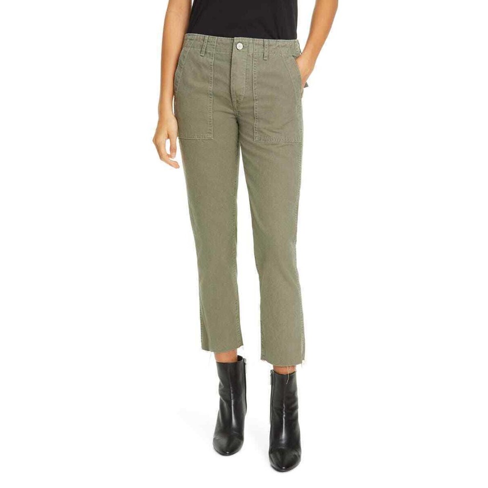 TRAVE Women Trooper Green DEJA UTILITY TAPER Raw Hem Cropped Cotton Pants 30 NWT